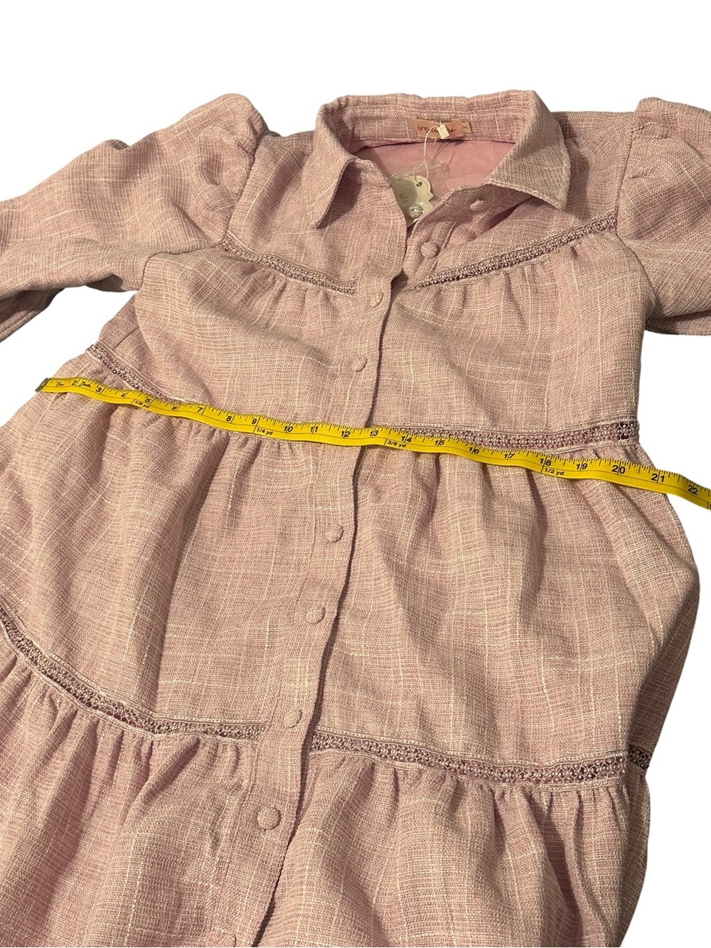 Ivy City Co. Collared Tiered Tweed Purple Plaid Shirt Dress 3/4 Sleeve S - Picture 9 of 10